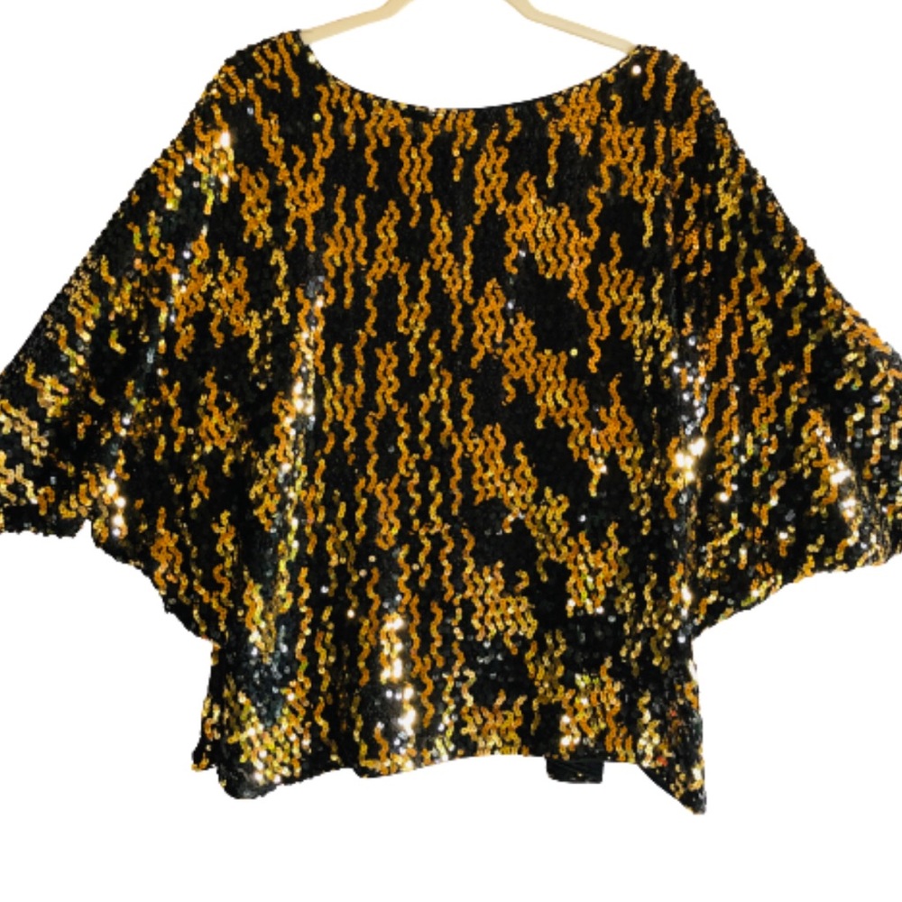 Vintage Lady Helene Gold & Black Sequins Top L/XL